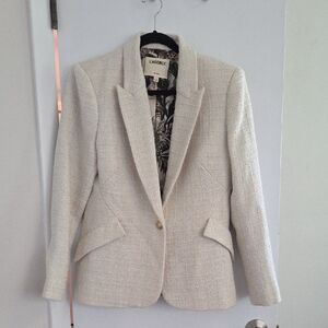L'AGENCE Ivory Tweed Single-Button Blazer